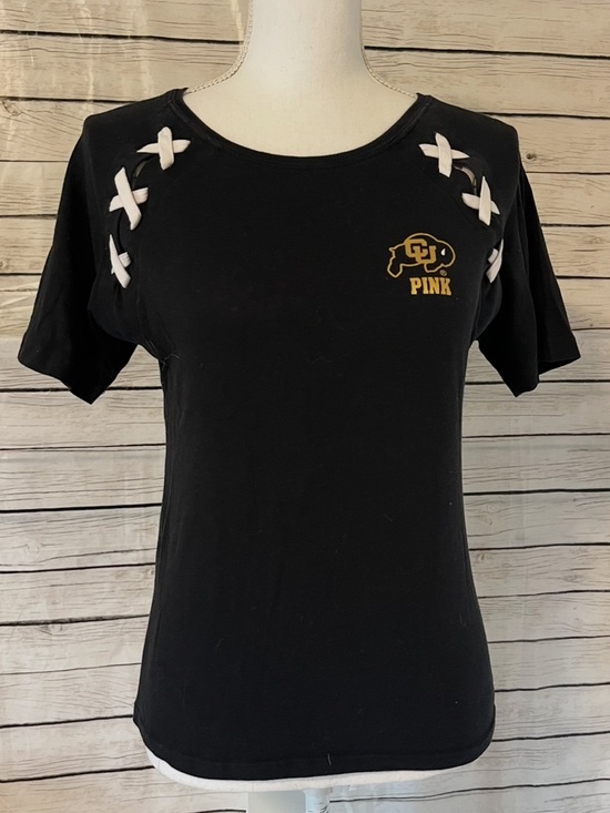 PINK Victoria's Secret Tops - PINK Victoria's Secret Black CU Buffaloes Lace-Accent Tee Size XS